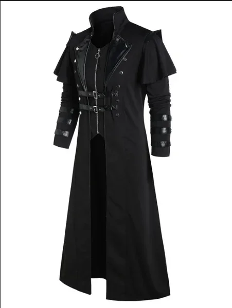 Vintage Men's Gothic Steampunk Long Jacket Trench Coat Retro Medieval Warrior Knight Overcoat Male Victoria Long Coat Plus Size