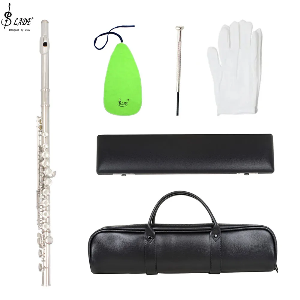 

SLADE 16 Holes Flute Silver Plated C Key Flute Musical Instruments Free Handbag Leather Box Wiper Accessories