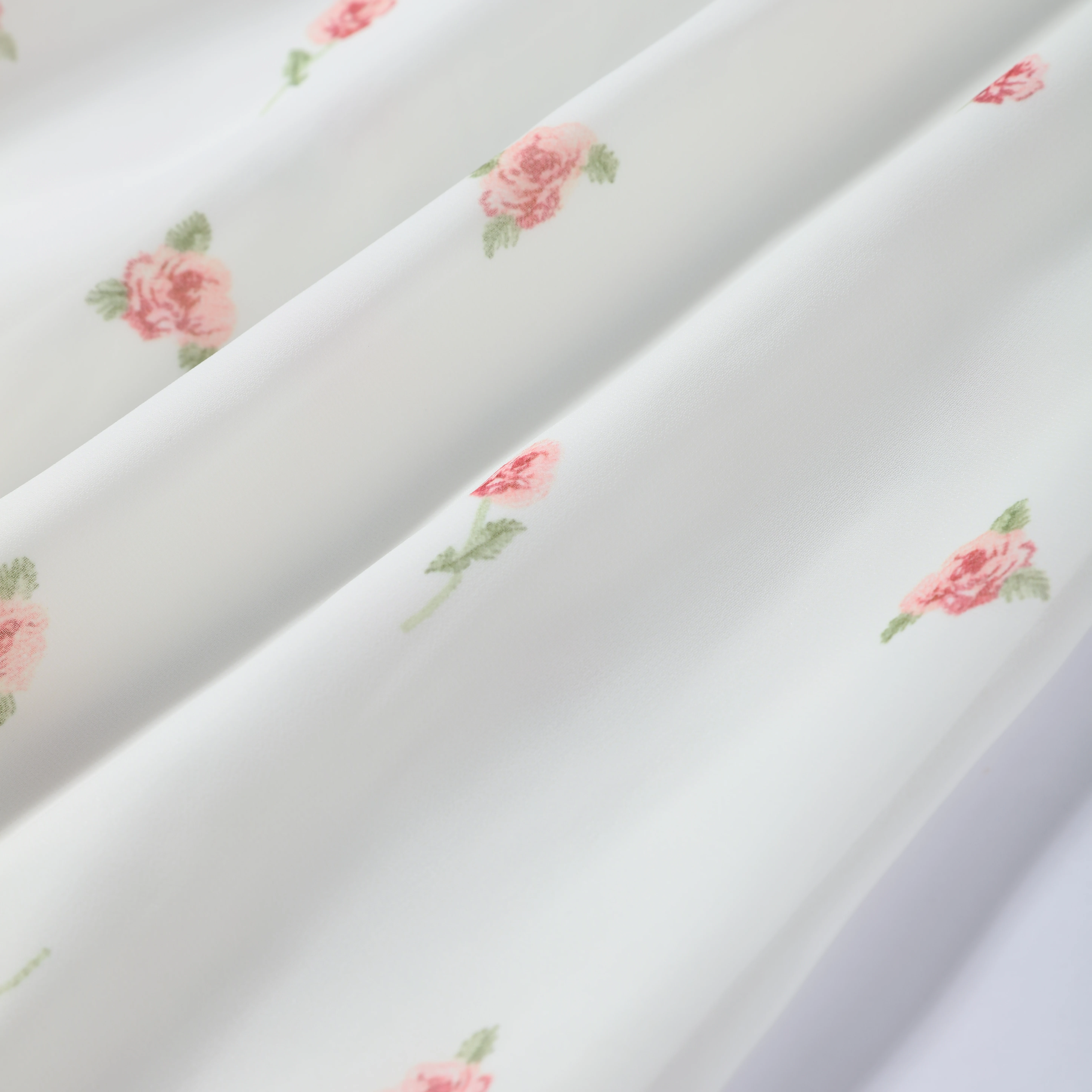 Cottagecore Blumen-Maxikleid für Damen mit Quadratischem Ausschnitt, Langen Puffärmeln, Empire-Taille, Chiffon, Fließendes Vintage Boho Hochzeitsgast-Kleid – Detail 3