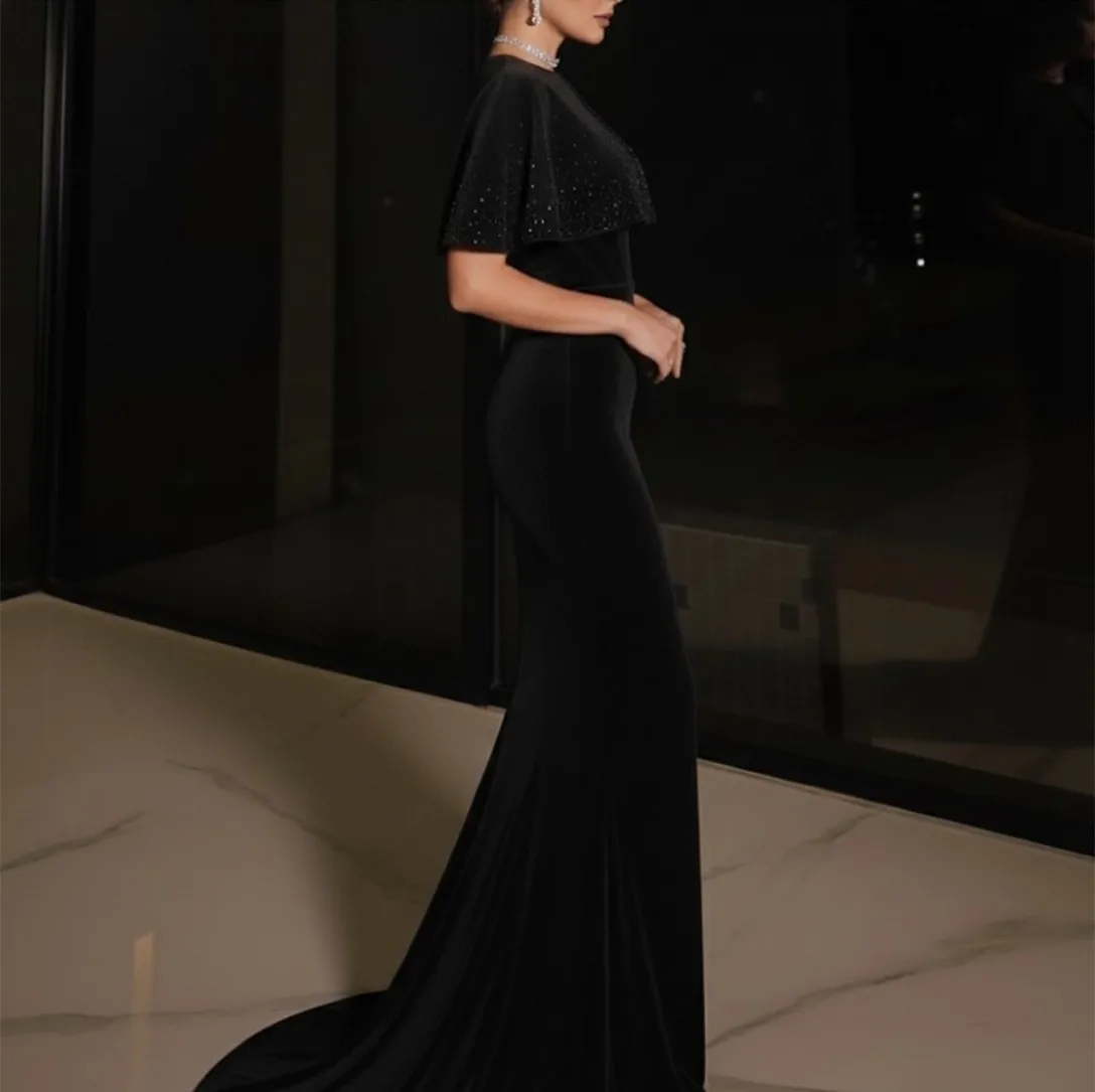 فساتين سهرة طويلة مخملية مخصصة برقبة على شكل حرف V مطرز بحورية البحر مطوي فساتين سهرة سويب تراين فستان حفلة موسيقية للنساء #3