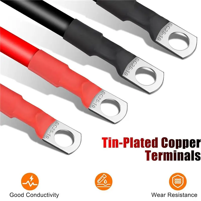 A96K-12PCS 4 AWG Battery Cables,30CM Marine Battery Inverter Cables Set, With 3/8In Tinned Copper Lugs,For Automotive Solar