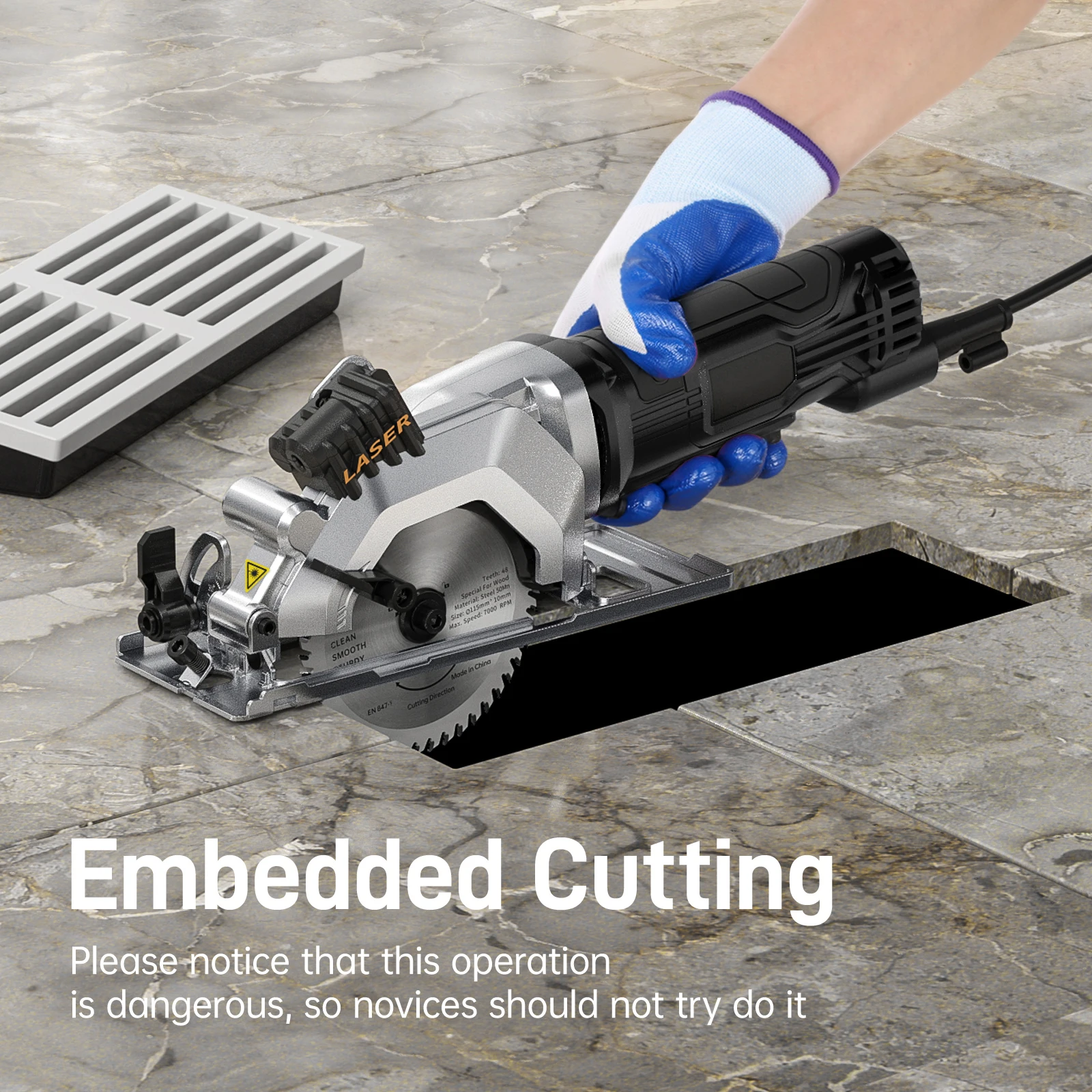 Mini Circular Saw 4.8 Amp 4-1/2 Inch Compact Circular Saw 3700RPM Electric Circular Saws with Laser Cutting Guide for Wood Tile