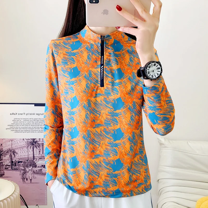 Women's Ice Silk Cool elastic quick-drying T-shirt Summer new long-sleeved loose slimming fashionable and lightweight T-shirt