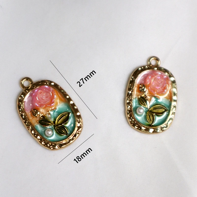 6pcs Relief Flower Handicraft Metal Pendant Elegant Rose Alloy Charms DIY Necklace Bracelets Earrings Jewelry Keyring Accessory