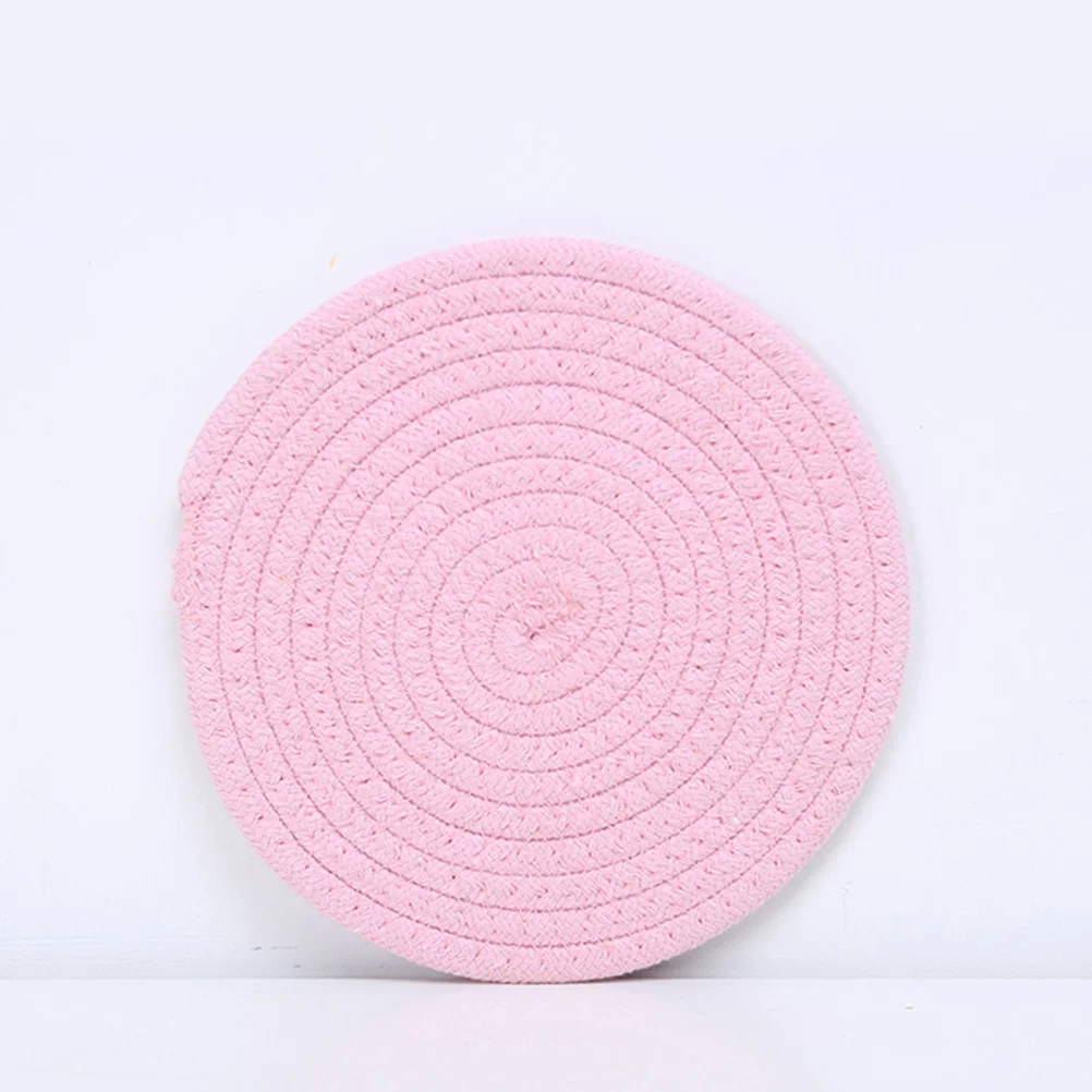 

1pc Cotton Thread Weave Coaster Round Xl Pink Non-Slip Insulation Pad For Tableware Protection Decorative Placemats Handmade