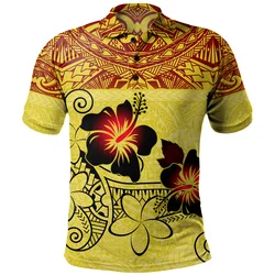 Polynesian Tribal Pattern Polo Shirt Men 3d Print Hawaiian Lapel Short Sleeves Oversized Button Tees Casual Streetwear T-Shirt