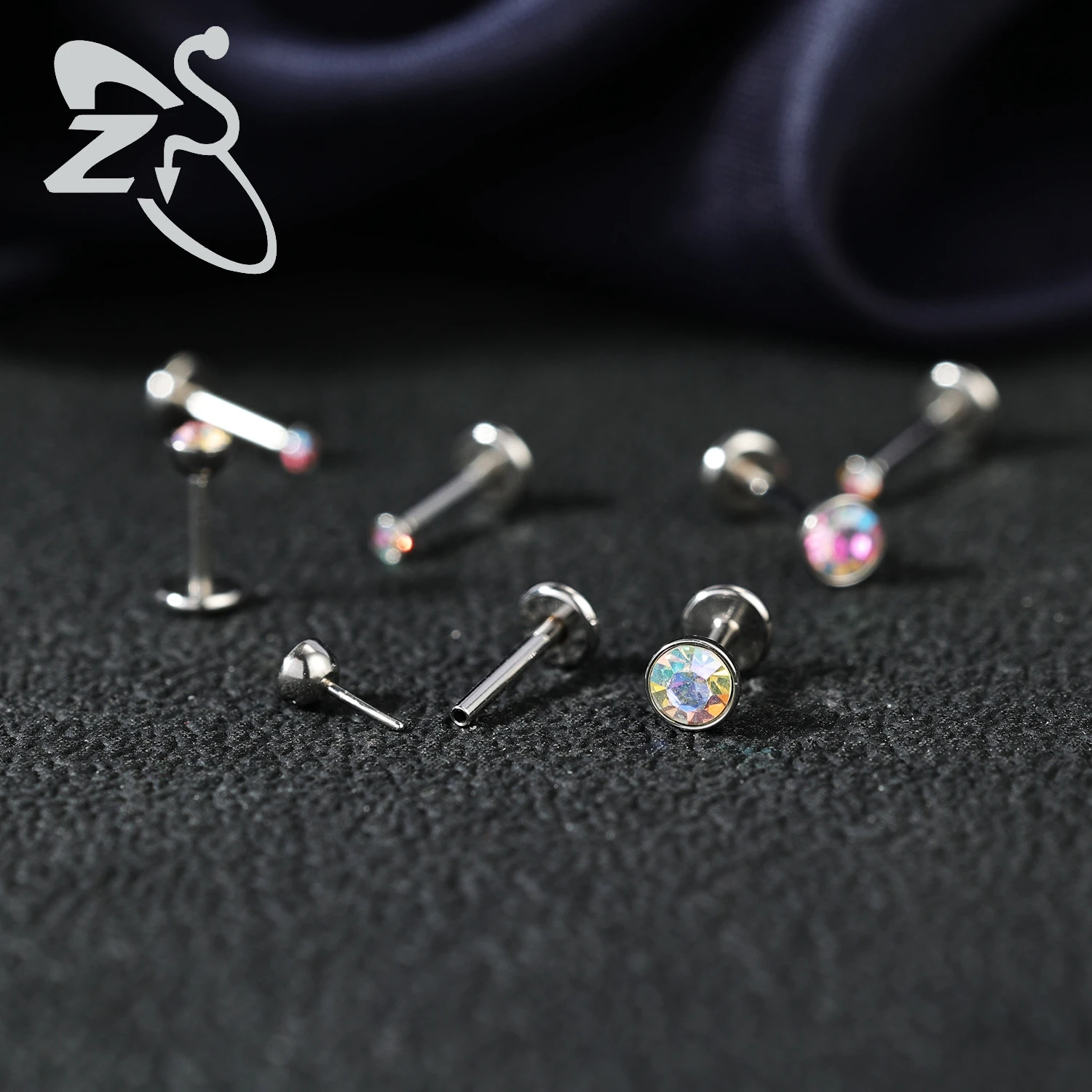 ZS 1PC Stainless Steel Lip Piercings Black Color Lip Labret Piercings Plug in Ear Studs 2/3/4mm Cartilage Helix Piercing 18G/20G