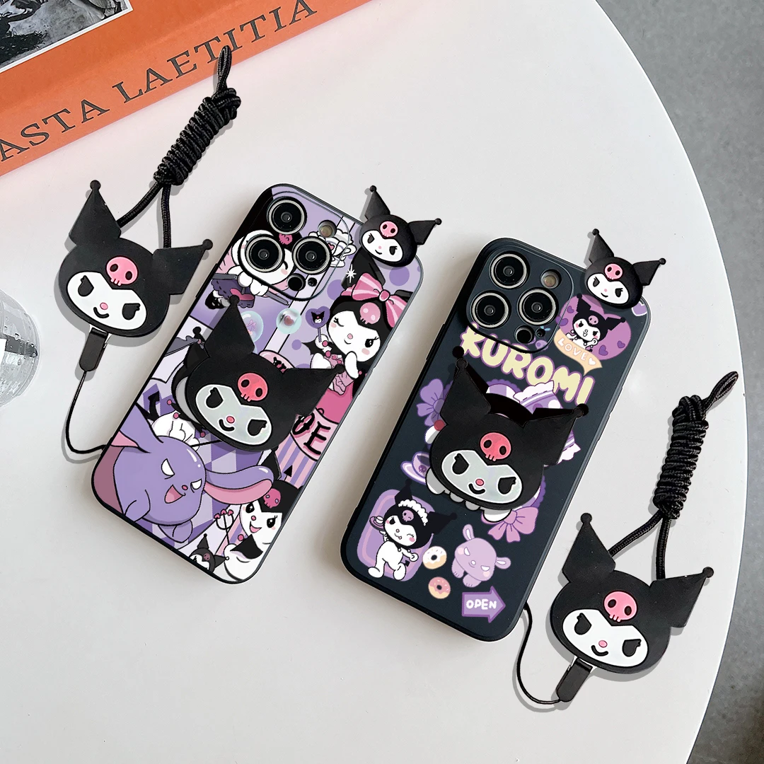 For Samsung Galaxy Note 8 9 10 20 Ultra Plus Note 10 lite A 01 10 20 30 50 70 Magic Wand Kuromi Case With Holder Rope