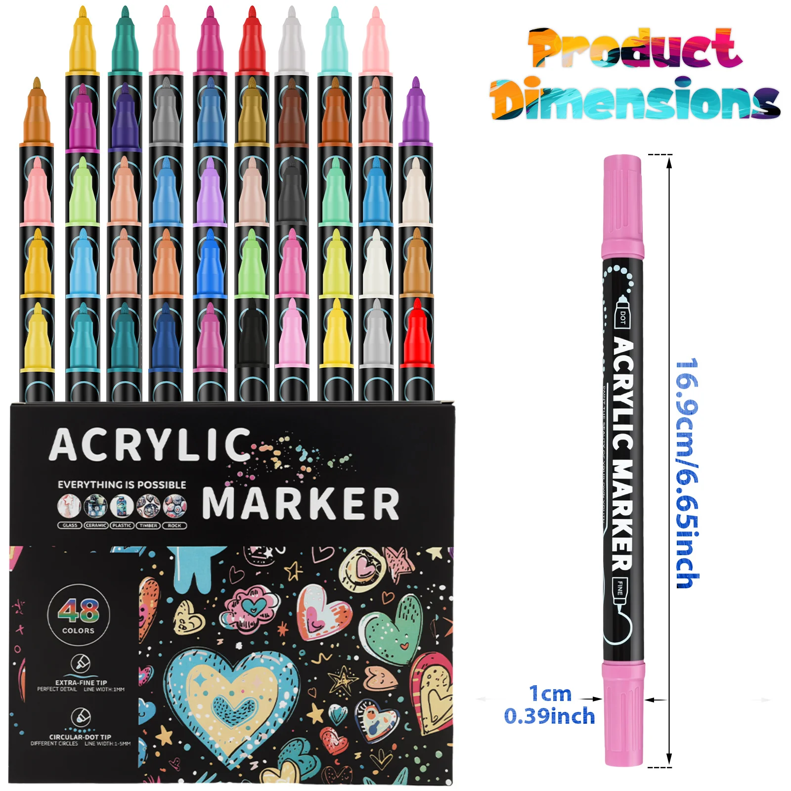36/48Pcs Dual Tip Metallic Acrylic Marker Pen Set Multifunctional Liquid Ink Acrylic Brush Marker Set Rock Wood Glass Fabric Use