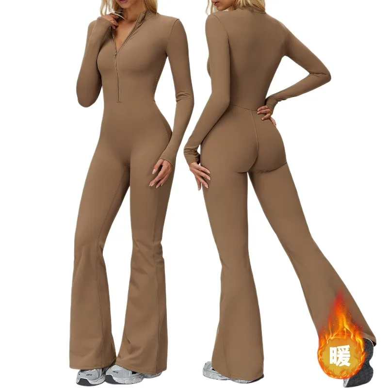 

Thickened Fleece One-Piece Hooded Warm Yoga Suit Loose-Fit Running Workout Garment for Autumn and Winter