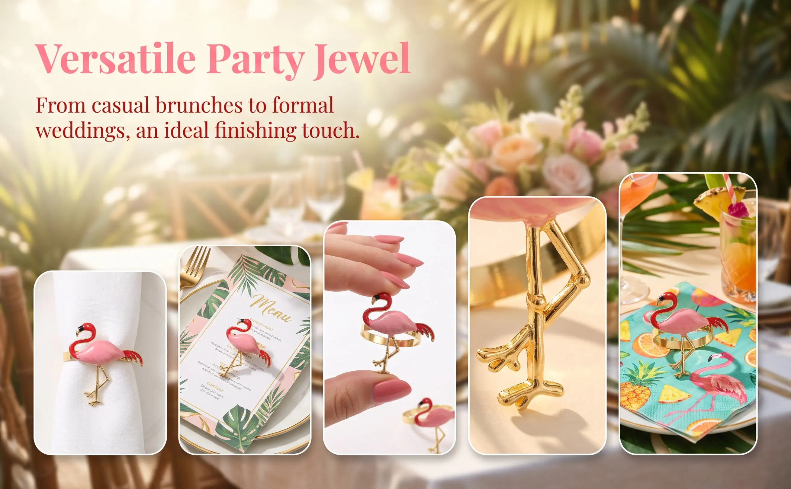 6Pcs Flamingo Shaped Napkin Rings High Grade Alloy Napkin Clasps Elegant Table Ornaments for Holiday Party Wedding Table Setting