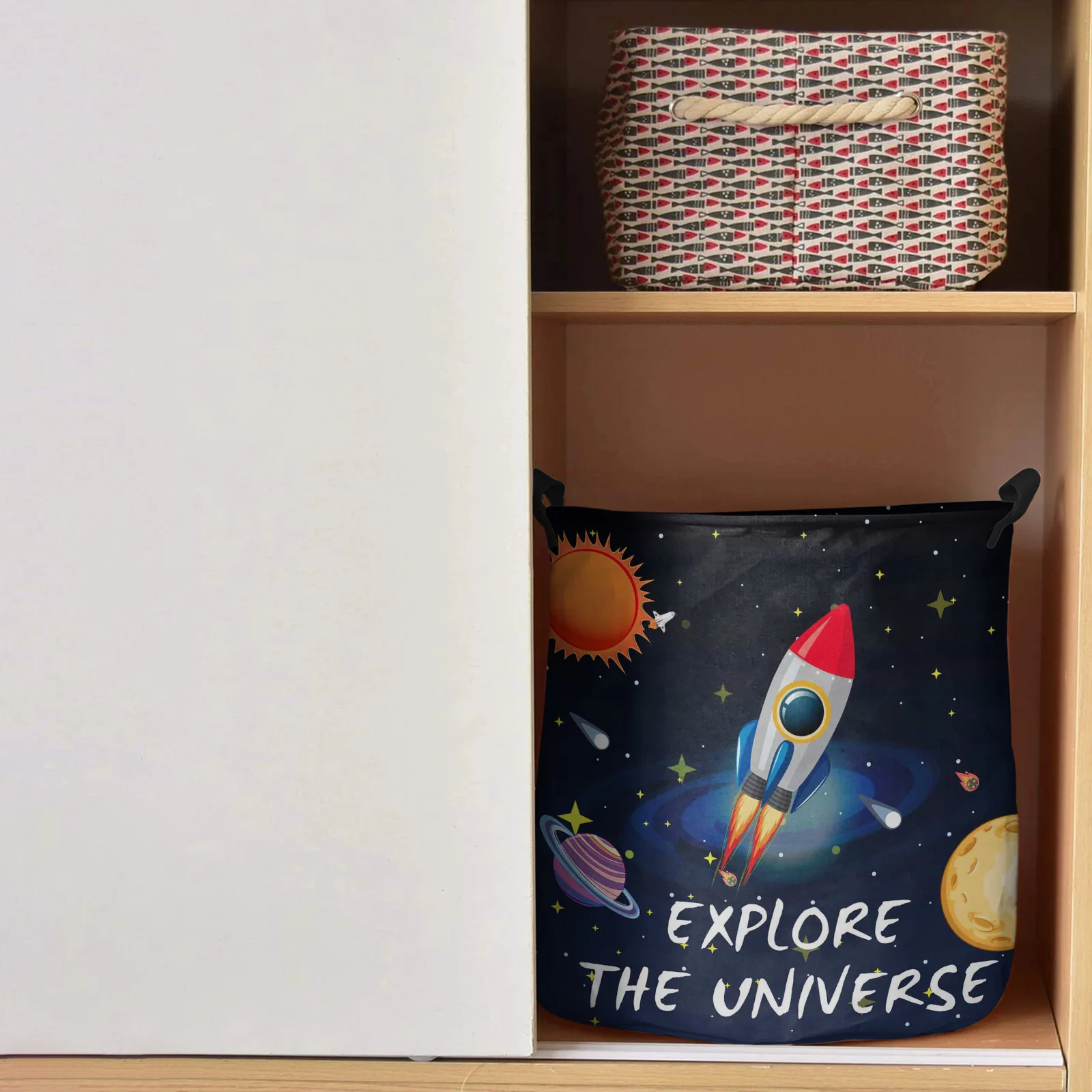 Space Universe Planet Rocket Dirty Laundry Basket Foldable Waterproof Home Organizer Basket Clothing Children Toy Storage Basket