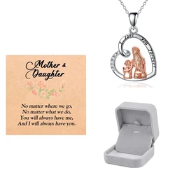 Mother and Child Daughter Love Heart Pendant Necklace Jewelry for Mom Daughters Sister Mothers Day Gifts 2026 with Card Box