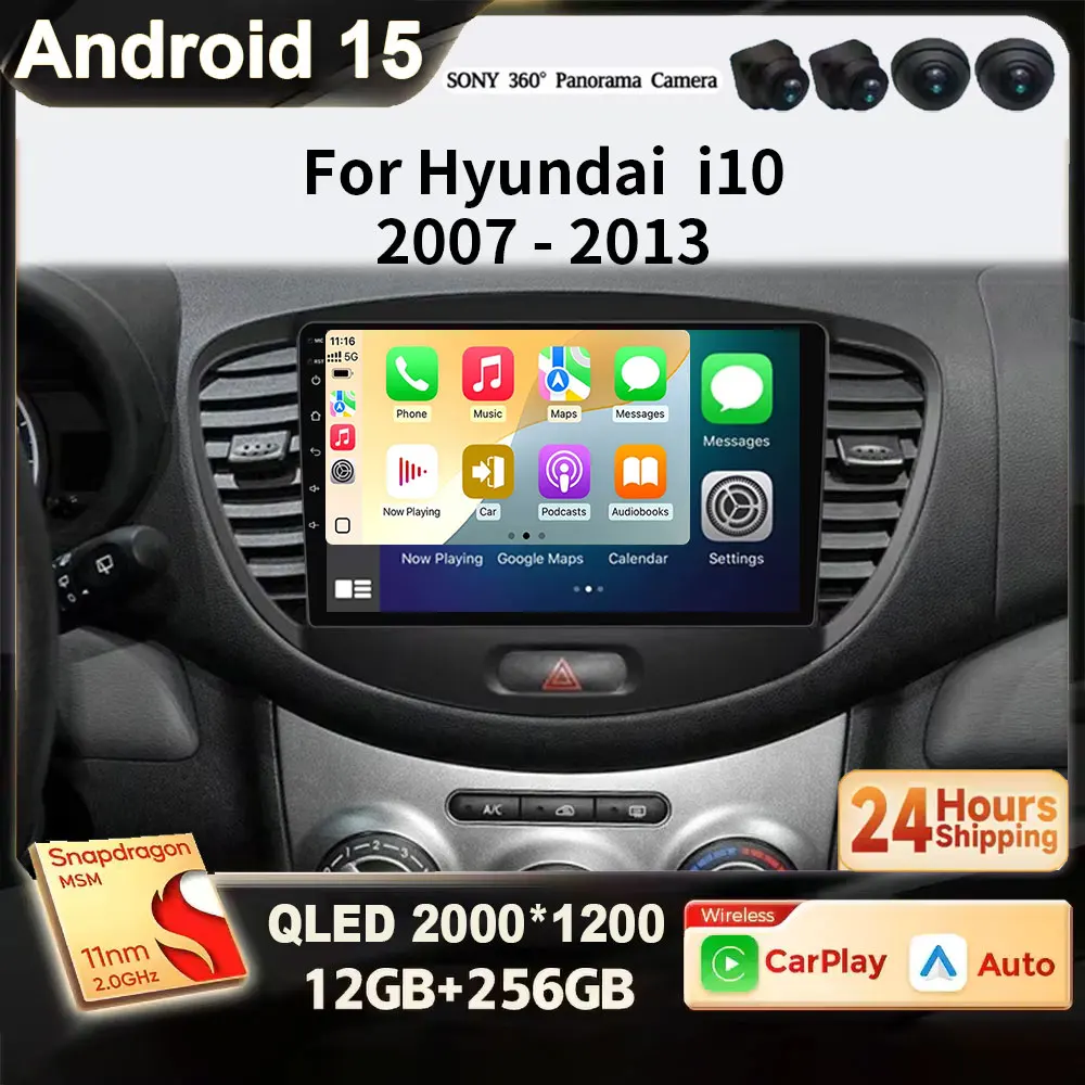 

Для Hyundai i10 2007 2008 2009 2010 2011 2012 2013 Android 15 CarPlay для Apple Auto Автомагнитола GPS FM WiFi BT 4G Мультимедиа DSP