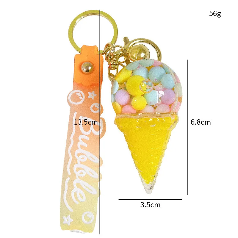 Creative Ice Cream Design Liquid Keychain Cartoon Style with Floating Colorful Beans for Girls Unique Gift Floating Sequins Bag