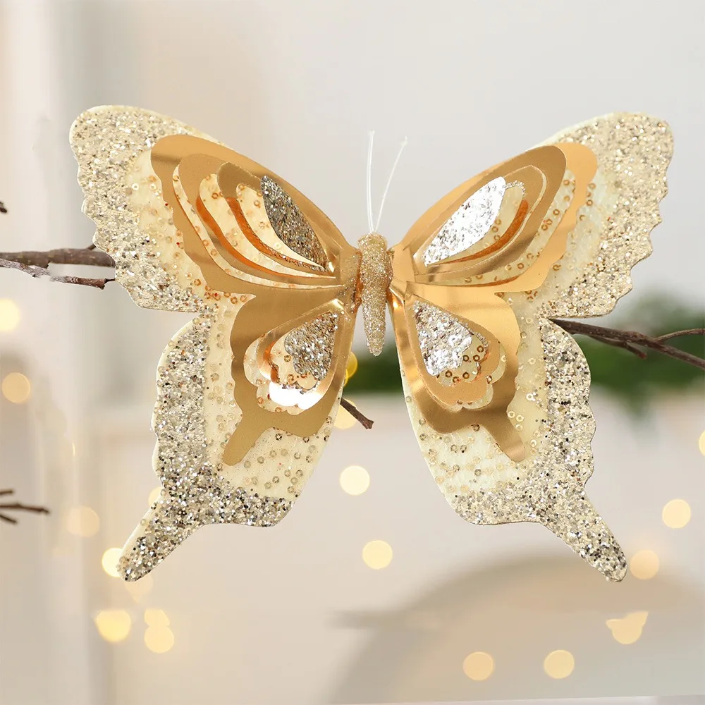 

Glitter Christmas Butterfly Pendant Realistic with Clip Artificial Butterfly Ornaments Reusable Colorful Xmas Tree Decoration