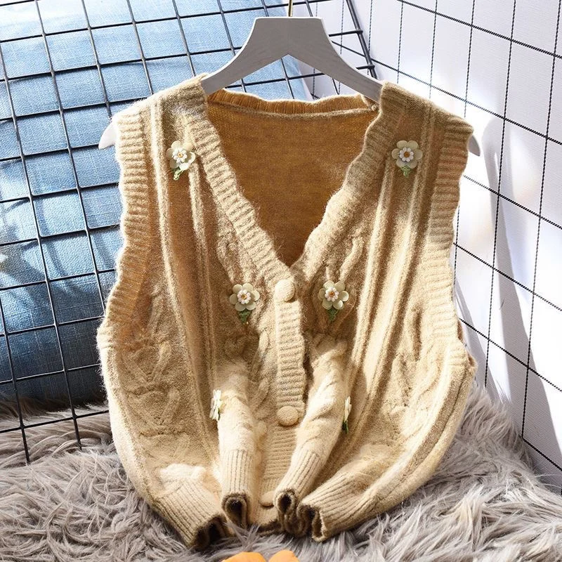 الأزهار التطريز محبوك سترة سترة المرأة ملابس خارجية فضفاضة العمر-Defng الدانتيل Svel أعلى ort Sle V-Ne زر واحد