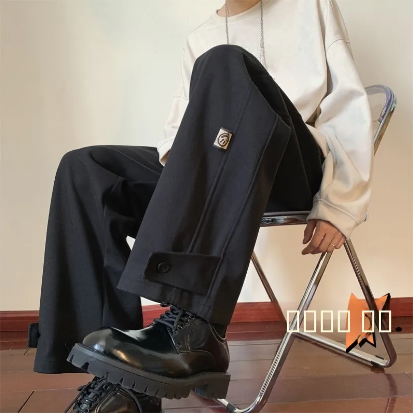 

Мужские зимние утепленные шерстяные брюки, повседневные свободные брюки с широкими штанинами, модные винтажные брюки прямого кроя, удобные в носке