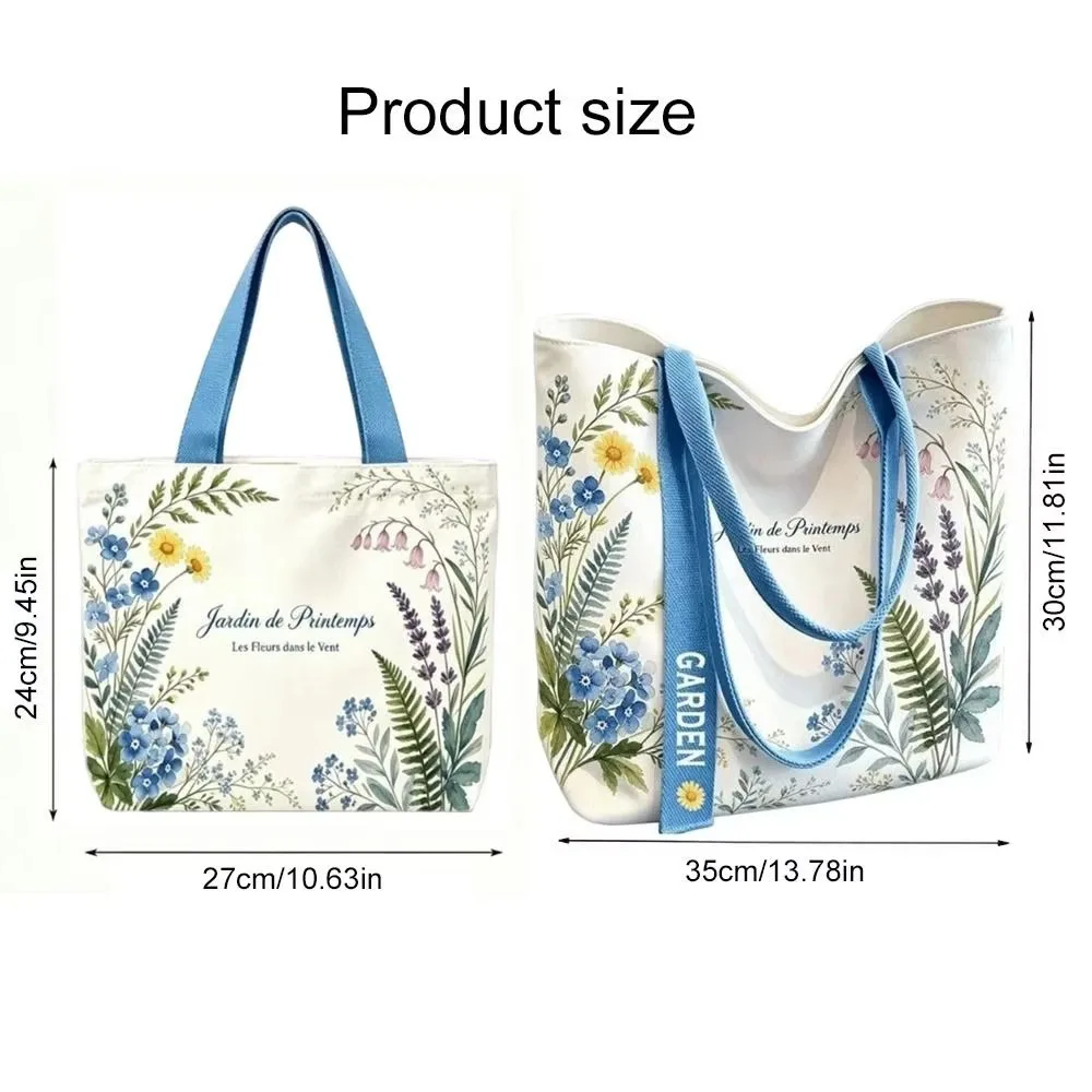 Durable Canvas Tote Bag Open Top Floral & Lemon Print Single Shoulder Bag Large Capacity Handbag Gift Large Capacity Storage Bag image 6