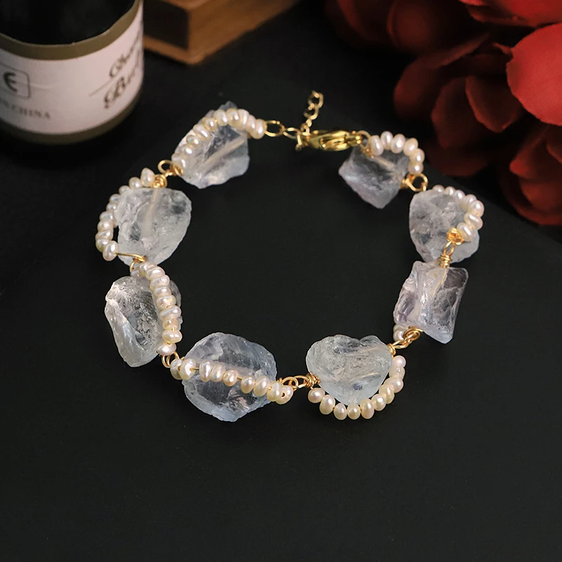 

Natural Freshwater Pearl Aquamarine Adjustable Bracelet for Women Daily Wear Banquet Pearl Bracelet Vacation Bohemian Jewelry