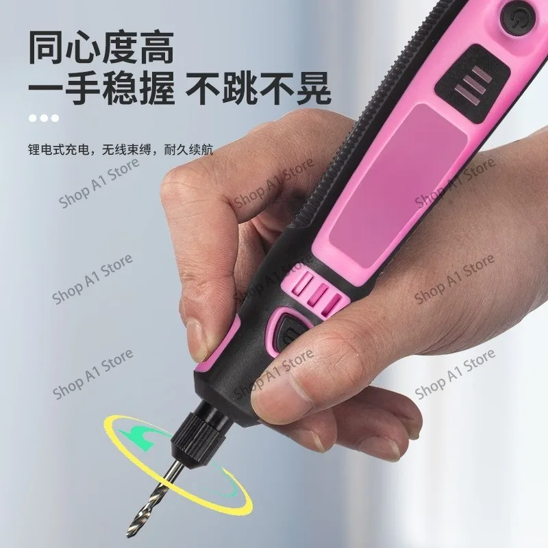 50‑Pcs Pink Mini Electric Grinder Set, Rechargeable Lithium USB Polisher Kit for Jade Carving Polishing DIY Craft Work