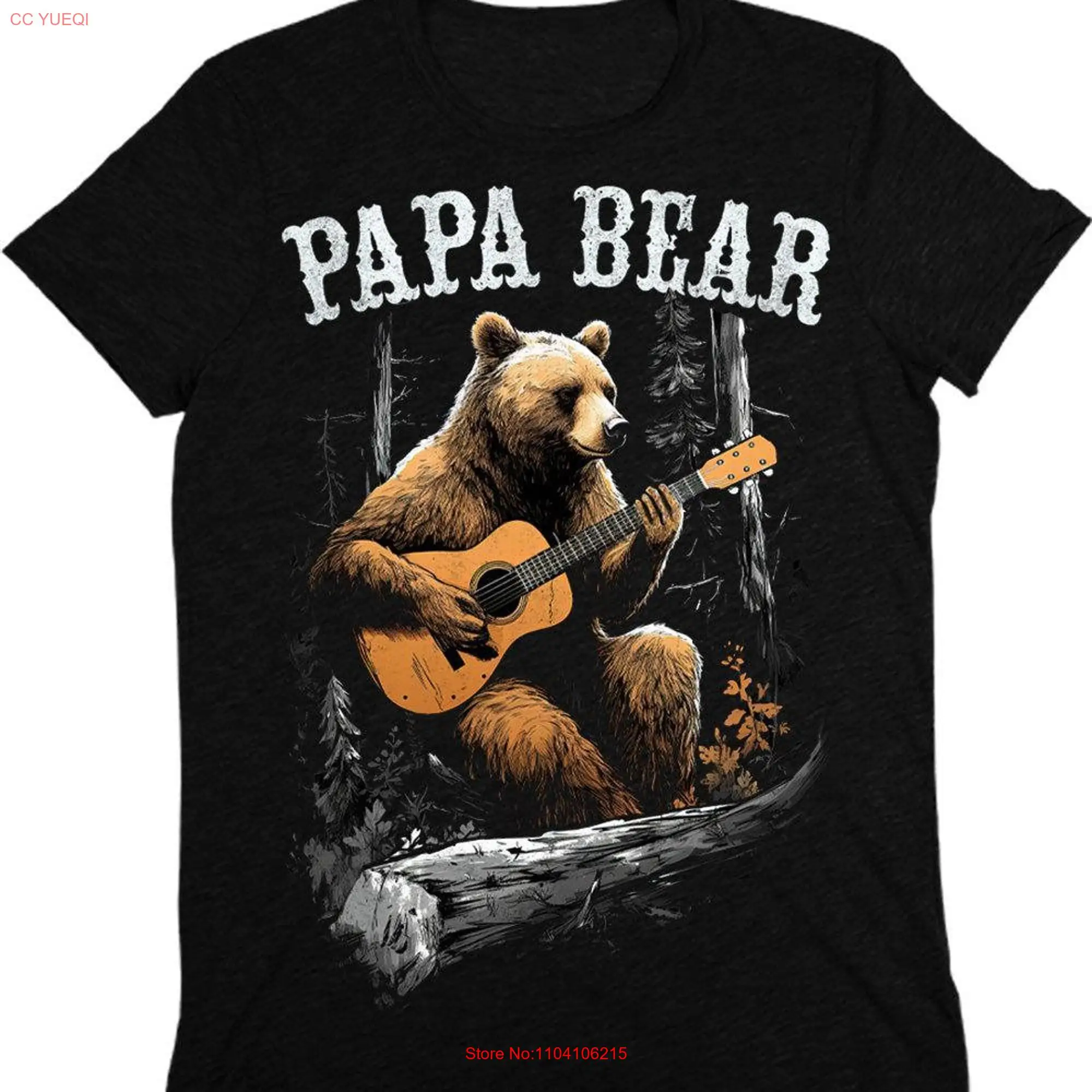 Men's Papa Bear Guitar T Shirt long or short sleeves