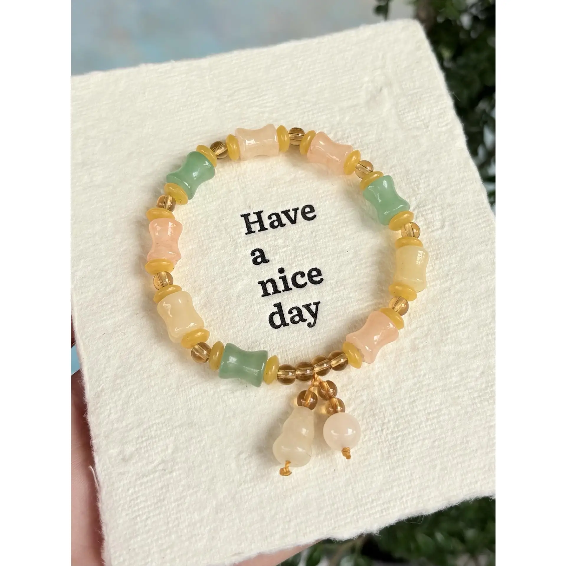 Handmade Stone Beaded Bracelet for Women Vintage Oriental Stretch Bracelet Bamboo Gourd Round Bead Jewelry Gift for Her