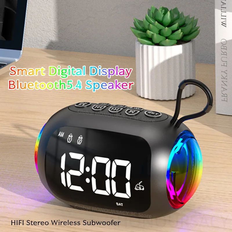 

HIFI Stereo Wireless Subwoofer RGB Light Dual Alarm Clocks Smart Digital Display Bluetooth5.4 Speaker Desktop Display FM Radios