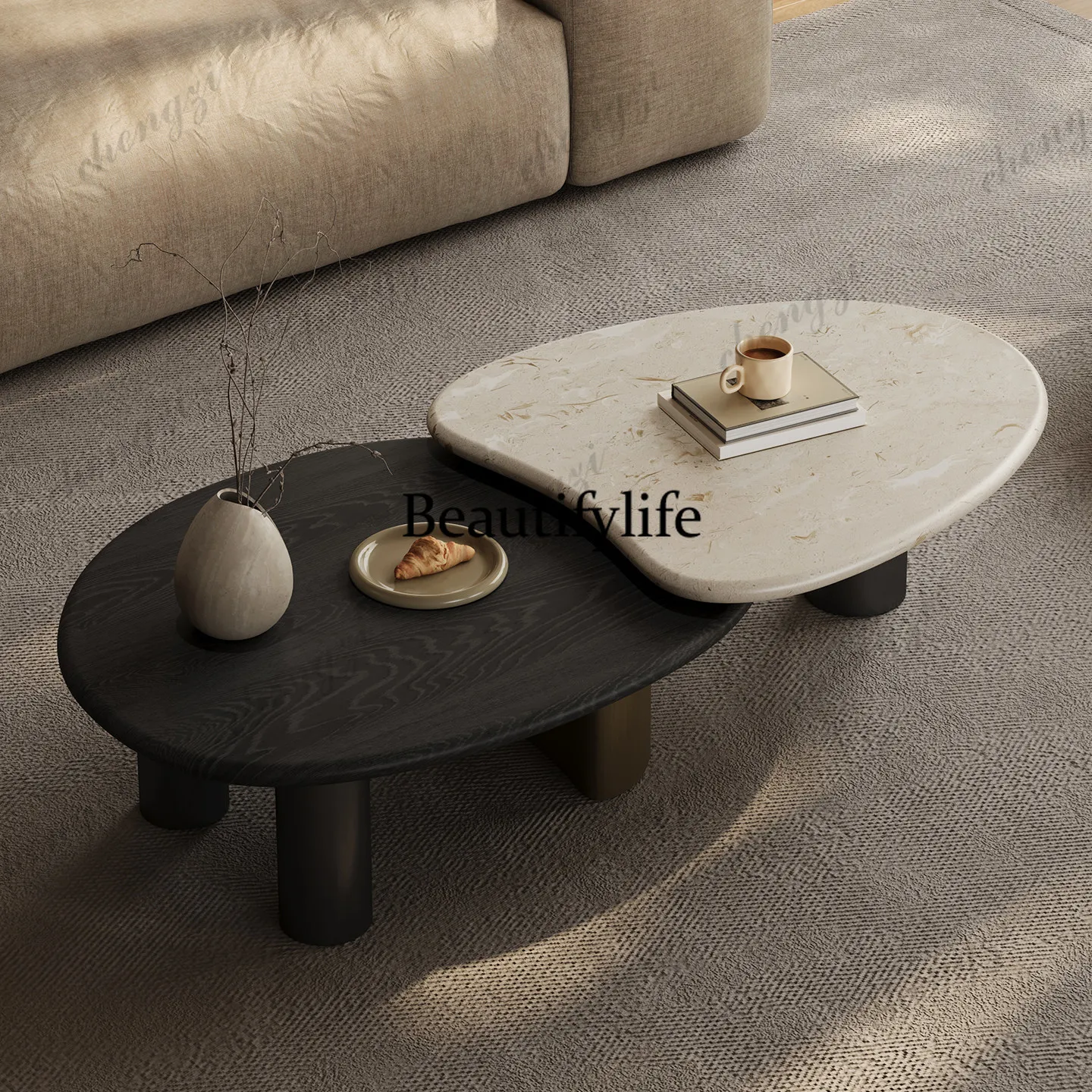 Light luxury high-end special-shaped telescopic coffee table microcrystalline stone countertop modern, living room