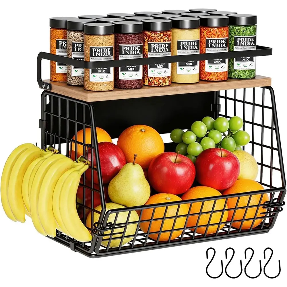 

Magnetic Shelf, Wall Basket, Storage Bins for Potatoes, Onions, Fruits & Vegetables, Large Containers, Magnetic Spice Rack, Blac