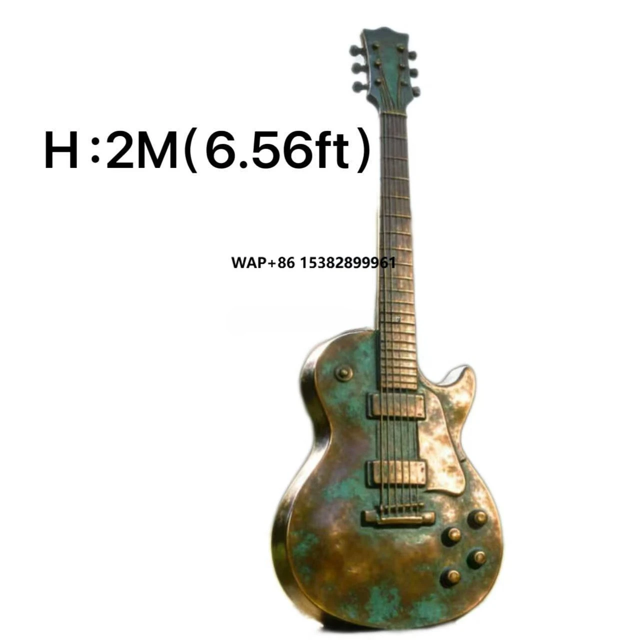 Classic Casting Metal Musical Instrument Statue Bronze Guitar Sculpture for Outdoor Decor
