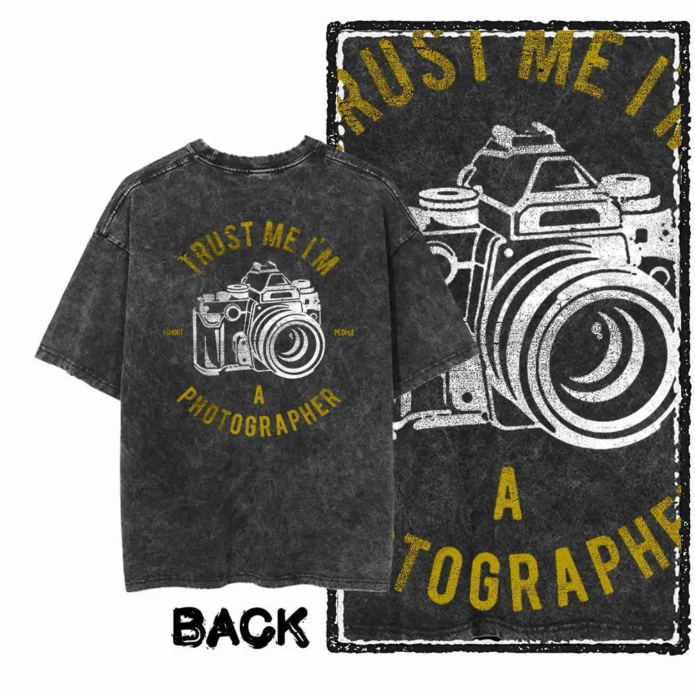 

G75 Back Print Streetwear Cotton Men's Photographer Graphic T-shirt | Acid Washed Big Size Cool O-neck men's Tee Tshirt