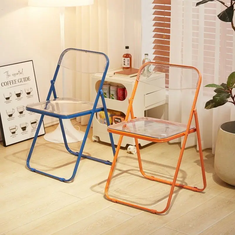 

Прозрачный акриловый складной табурет, пластиковый портативный табурет для макияжа, спинка, обеденный стул, кухонный барный стул, портативная мебель