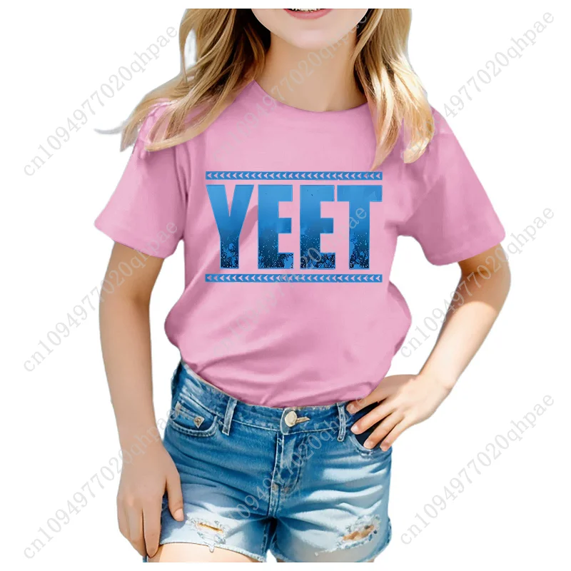تي شيرت INS Girls YEET مطبوع عليه حروف برقبة دائرية وأكمام قصيرة ملابس صيفية غير رسمية للأطفال ملابس أطفال ملابس بناتي