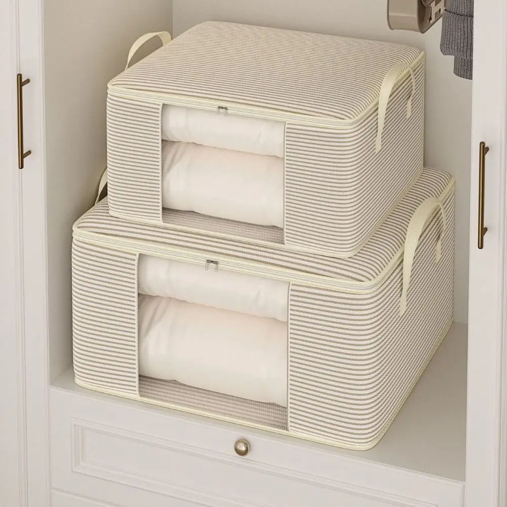 

Non-Woven Fabric Striped Visible Storage Bag Large Capacity Dust-proof Quilt Storage Box Moisture-Proof with Handles