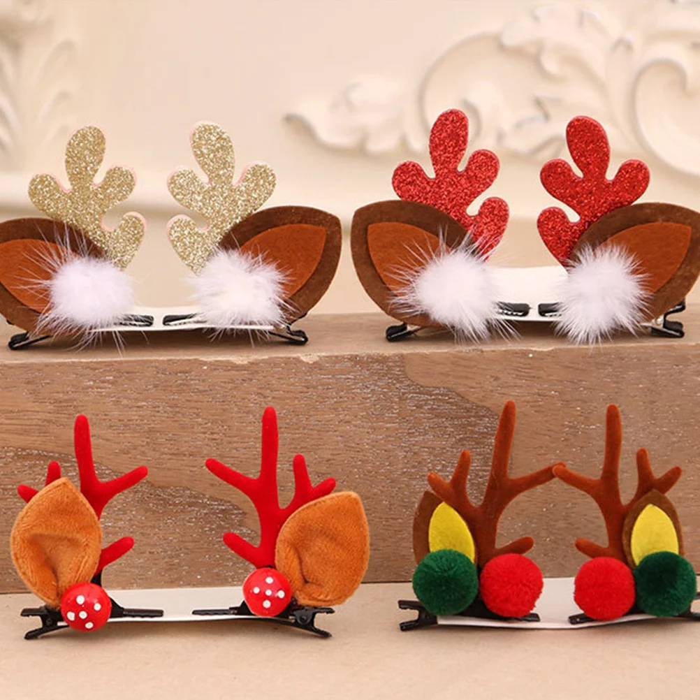 

6Pcs Antlers Hairpins Gold Powder Christmas Headdress Kids Gift Party Accessories Festive Hair Clips for Children Presents