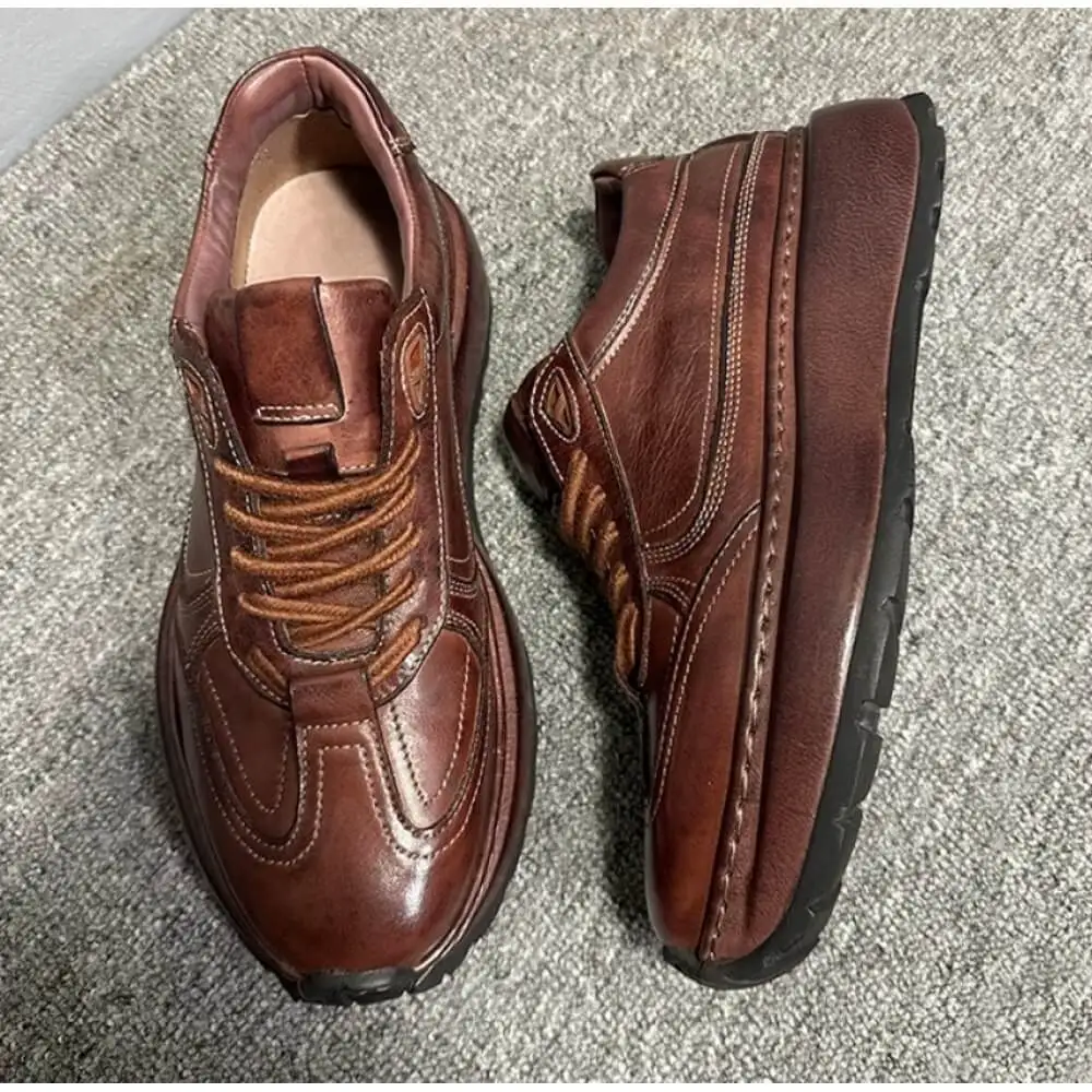 Premium Dark Brown Leather Platform Sneaker – Handcrafted Comfort, Timeless Style