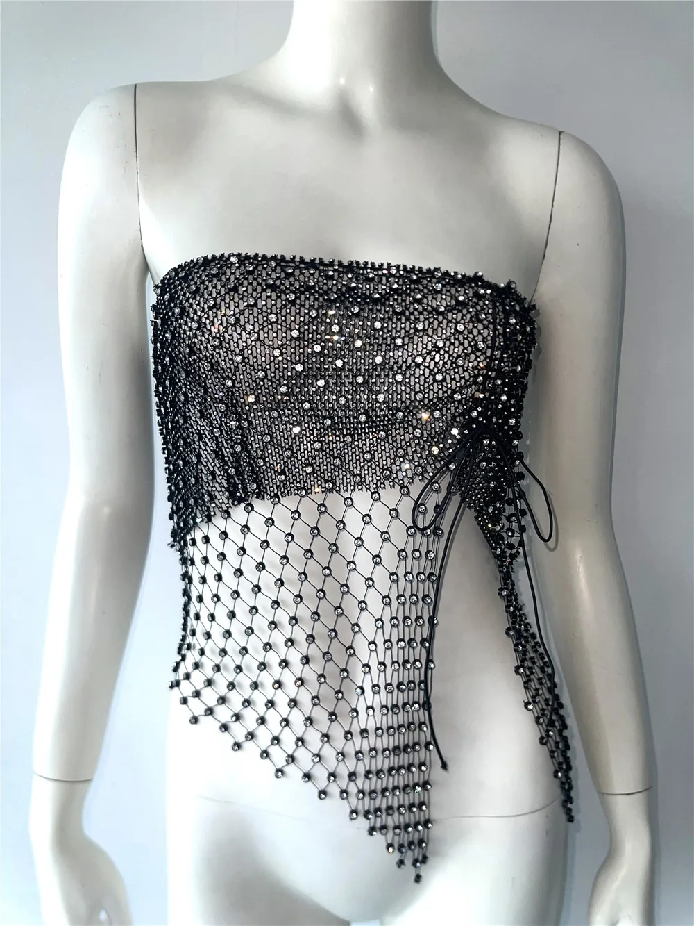 Top a tubo con spacco laterale con strass di lusso per le donne Sexy vedere attraverso la canotta con diamanti a rete scavata canotta da discoteca rave