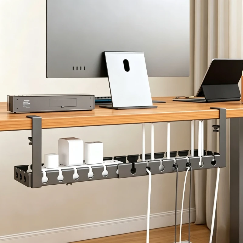 Under Table Storage Rack No Punching Metal Cable Management Tray Home Office Desk Wire Organizer Retractable Power Strip Storage