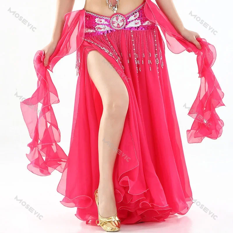 Chiffon Double High Slits Oriental Belly Dance Skirts For Women (Without Belt) Bellydance Costume Accessoires Skirt