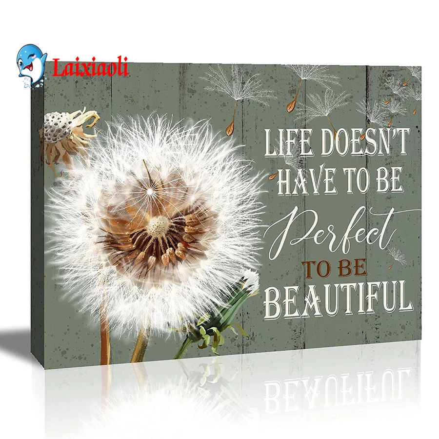 Diamond painting full drill White dandelion flower picture with motivational quotes farmhouse wooden theme decoration puzzle art