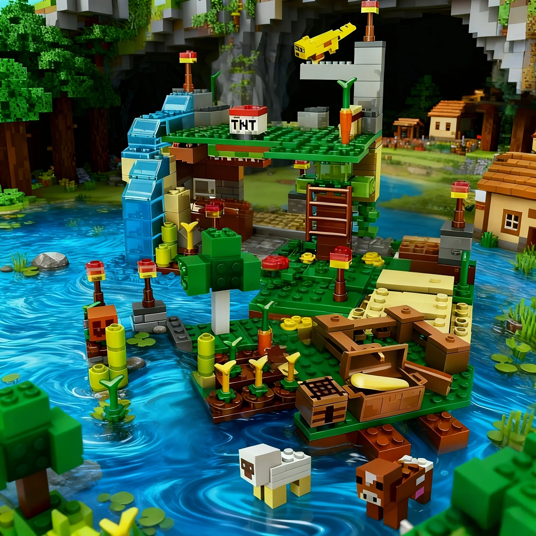 Baustein-Set, Bauernhof, Leoparden-Katze, gestapeltes Baustein-Kombinationsmodell, tolle Baustein-Kombination, geeignet für die Sammlung