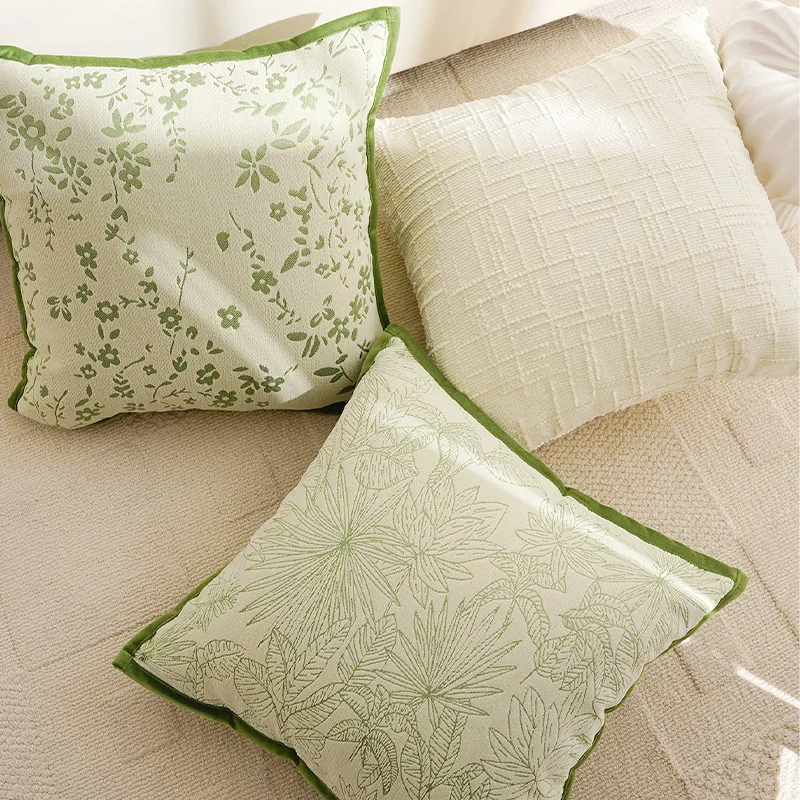Fresh Green Series Jacquard Throw Pillow With Insert Retro French Style Cushion for Sofa Bed Living Room Decor