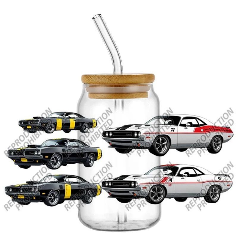 Popular Sports car series 16oz UV DTF 3D Transfer Sticker Decals For Glass Can Cup wrap Craft DIY Gift Creative view 6