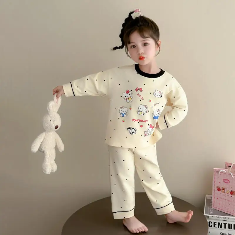 

Sanrio Hello Kitty Children's Pajamas Girls Home Clothes Set New Style Pyjama Bebe Fille Spring Autumn Sleepwear Two-Piece Set