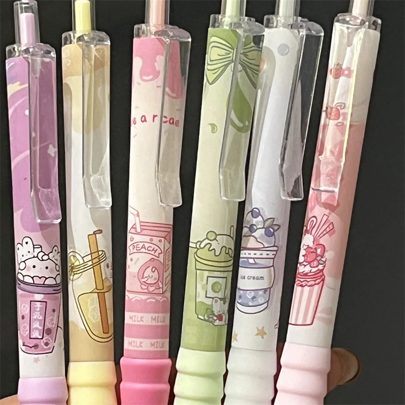 6Pcs/Set Kawaii Cartoon Gel Pen Quick-Drying 0. 5mm Black Ink Writing Smooth Elegant Pen Student Stationery Office Supplies Gift