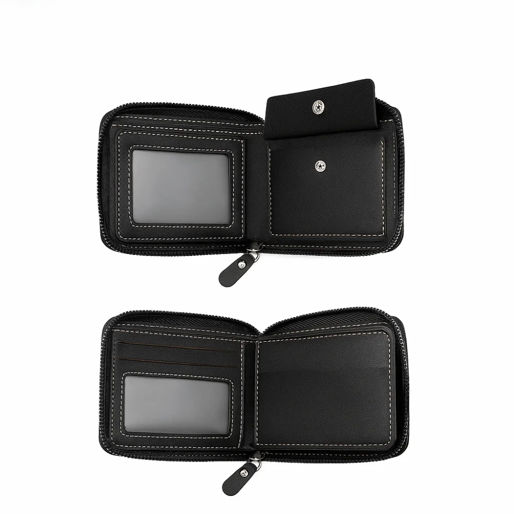 กระเป๋าสตางค์ผู้ชายแบบย้อนยุคหลายช่องใส่บัตร ความจุมาก หนัง PU บาง ใส่เหรียญ มีซิป ใช้ได้ทุกวัน