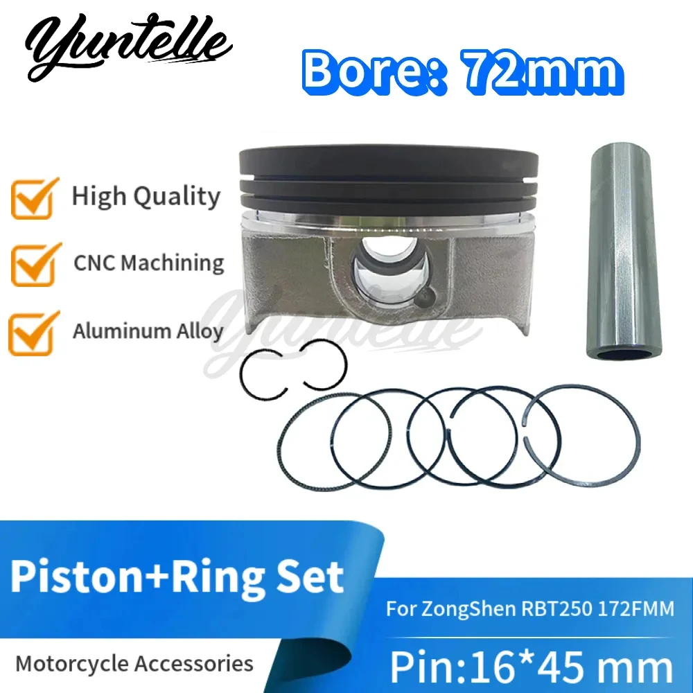 72mm Bore Engine Piston With Ring Kit For ZongShen RBT250 RATO RT250 RBT 250 172FMM 250CC Motorcycle Accessories STD Pin 16mm