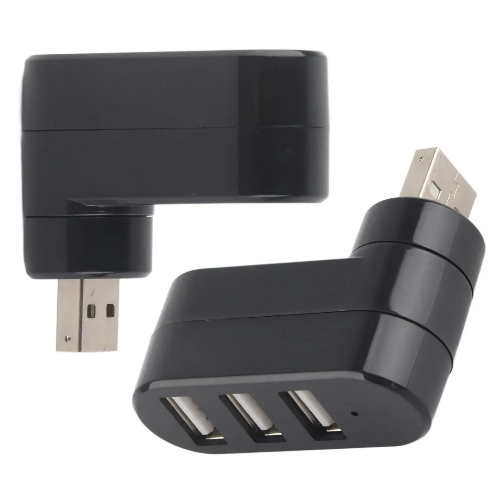 Adjustable Mini Portable USB Port Splitter 3 Port USB 2.0 USB Docking Station Black USB Adapter PC Computer