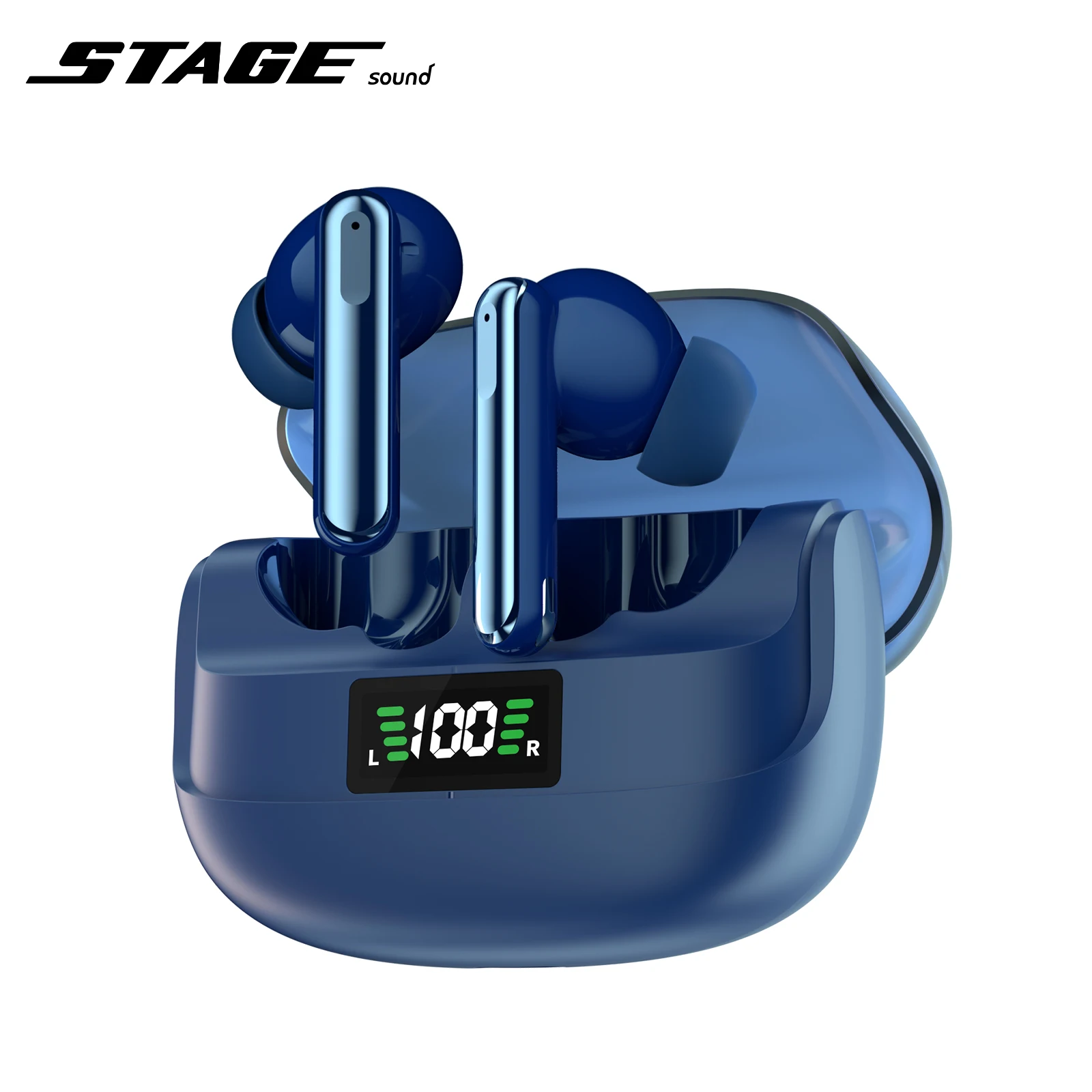 StageSound Wireless Earbuds Bluetooth 5.3 Headphones with 4 ENC Mics for Calling Digital Display Charging Case 36H Playtime